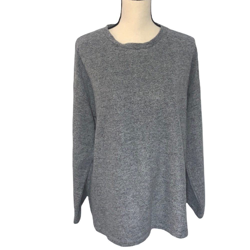 Zara Gray Marled Round Neck Pullover Sweater Basic Staple Loose Fit Large